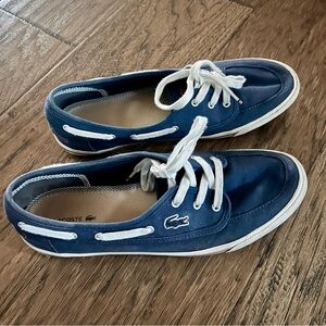Lacoste Blue Canvas Boat Shoes with White Accents size 9
